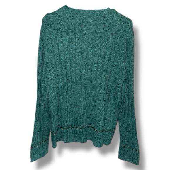 WOOLRICH Sweater Vintage Y2K V-neck Teal Ribbed Wool Blend Pullover Women’s L - Picture 3 of 16